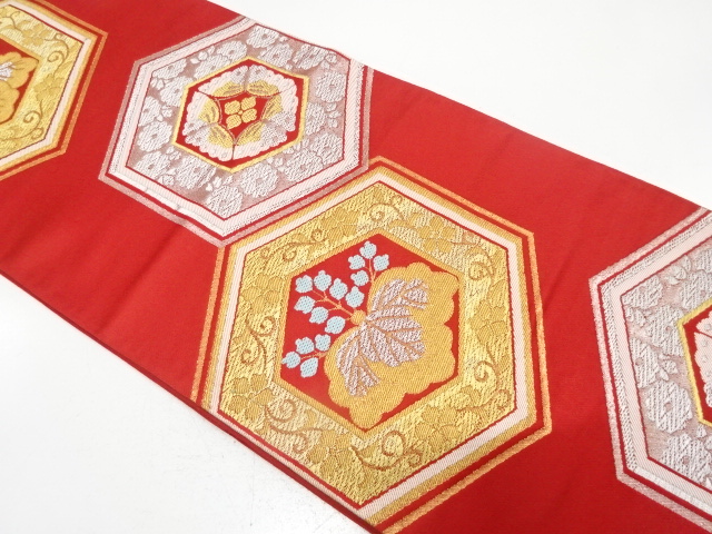 アンティーク　亀甲に蝶・桐模様織り出し袋帯（材料）